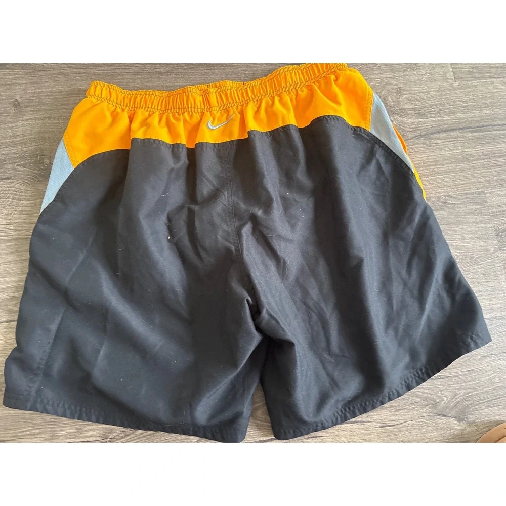 Nike Mens Swim Trunks XL Black Orange Colorblock Mesh Lined Board Shorts
